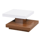 English Elm Modern Square 360°Rotating Coffee Table With Three Detachable Tray, 2-Tier Farmhouse Wood Center Table With Storage For Living Room, White, 27.5*27.5In