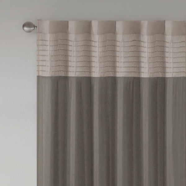 English Elm Polyoni Pintuck Curtain Panel - Modern Striped Design In Ivory, Taupe & Mocha, 50X84 Inches B03598064-GIGA