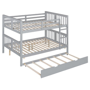 English Elm Full Over Bunk Bed with Twin Trundle Solid Pine Frame Gray Convertible LT100204AAE-1