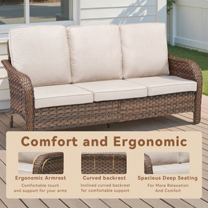 English Elm 49.6" Pe Wicker Patio Loveseat All-weather Steel Frame Deep Seat Outdoor Sofa Beige T3773P417370