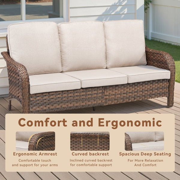English Elm 49.6" Pe Wicker Patio Loveseat All-weather Steel Frame Deep Seat Outdoor Sofa Beige T3773P417370