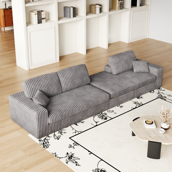English Elm 114.5'Modern Corduroy Modular sofa with reversible chaise, slow-rebound foam cushions and versatile L-shape seating Grey W834S00457