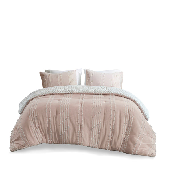 English Elm 3 Piece INK+IVY Kara Cotton Jacquard Comforter Set King/Cal King Blush Ivory OEKO-TEX 250gsm B03596419