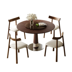 English Elm Retractable Rock Slab Dining Set with Leather Wrapped Base for Compact Apartments W2700S00133