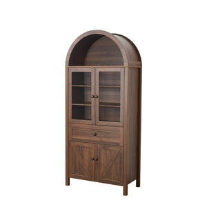 English Elm Dome Top Apothecary Cabinet Antique Inspired Tall Storage with Arched Silhouette Walnut,Walnut Brown W1785S00001