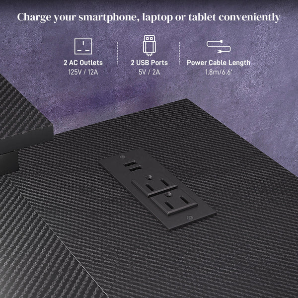 English Elm HOMCOM LED L-Shaped Desk with USB & Power Outlets, Monitor Stand, Shelves, Remote Lighting Ambience Black W2225P217261