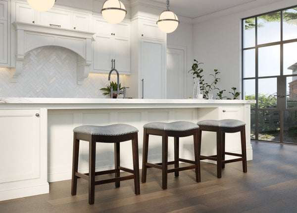English Elm 26in. Counter Height Hardwood Barstool Nailhead Faux Leather Seat Kitchen Dining Gray B2751P436412