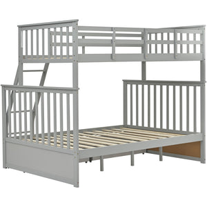 English Elm Twin Over Full Bunk Bed With Storage Drawers – Stylish Gray Wooden Bed With Safety Rails & Ladder K495S00001-GIGA