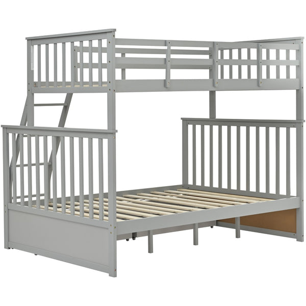English Elm Twin Over Full Bunk Bed With Storage Drawers – Stylish Gray Wooden Bed With Safety Rails & Ladder K495S00001-GIGA