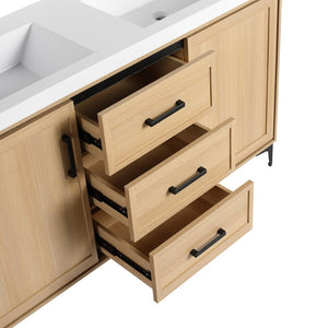 English Elm 60" Freestanding Bathroom Vanity With Double Sink, Soft-Close Doors & Drawers In Original Oak Finish P2 W1972P315237-GIGA