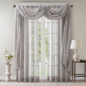JLA Home Madison Park - Diamond Sheer Embroidered Window Scarf Delicate Diamond Motif Sheer Valance Softly Diffuses Light Grey MP40-4942