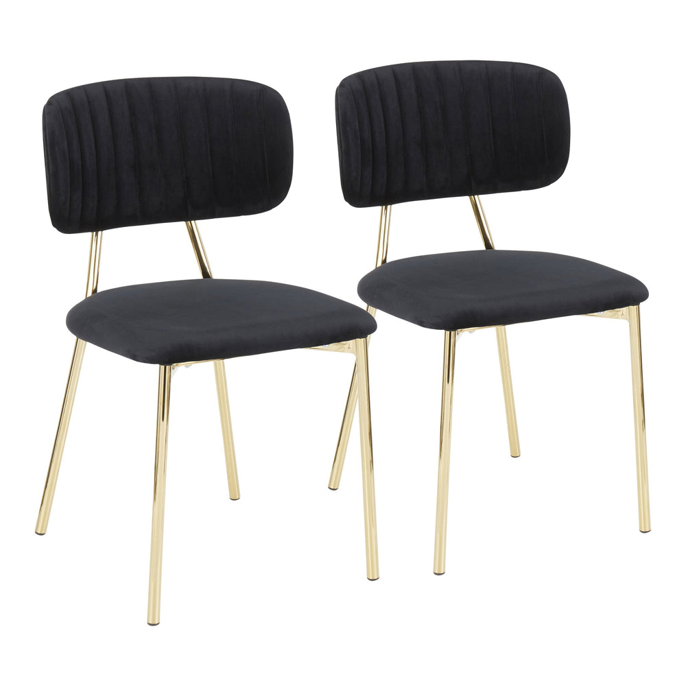 English Elm Bouton Velvet Glam Chair with Tufted Back and Gold Metal Frame – Set of 2, Plush Stylish Seating Black B202P223429