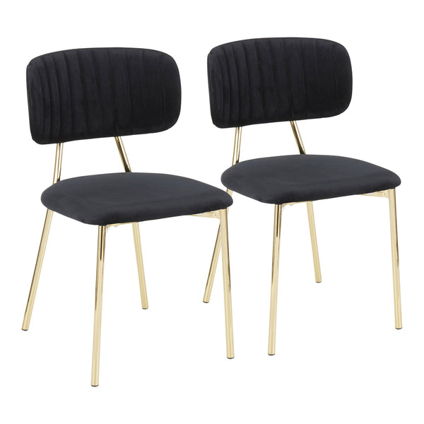 English Elm Bouton Velvet Glam Chair with Tufted Back and Gold Metal Frame – Set of 2, Plush Stylish Seating Black B202P223429