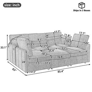 English Elm Modern Sectional Sofa: Versatile U-Shaped Couch With Usb Ports, Movable Ottoman & Lumbar Pillows N719S002050B