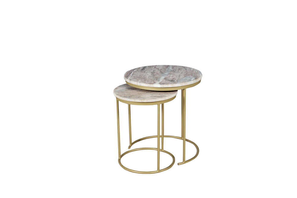 English Elm Marble Nesting Coffee Table Set Of 2 - Elegant Brown Marble Tops With Modern Metal Frame Design B346P320744