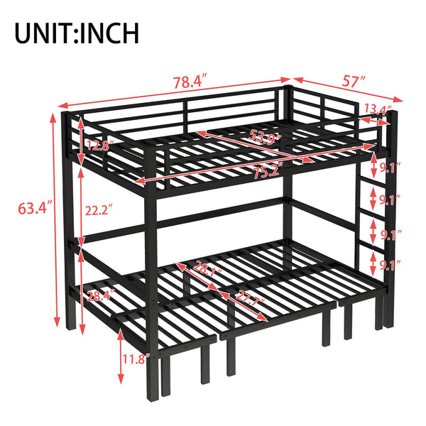 English Elm Full Metal Bunk Bed With Convertible Lower Sofa, Safety Rails & Space-Saving Design In Black Finish W1580S00207