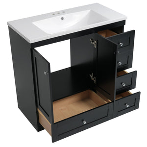 English Elm 36 Inch Shaker Style Free-Standing Bathroom Vanity Cabinet with Resin Sink, Soft-Close Storage Elegance Black SV000021AAB