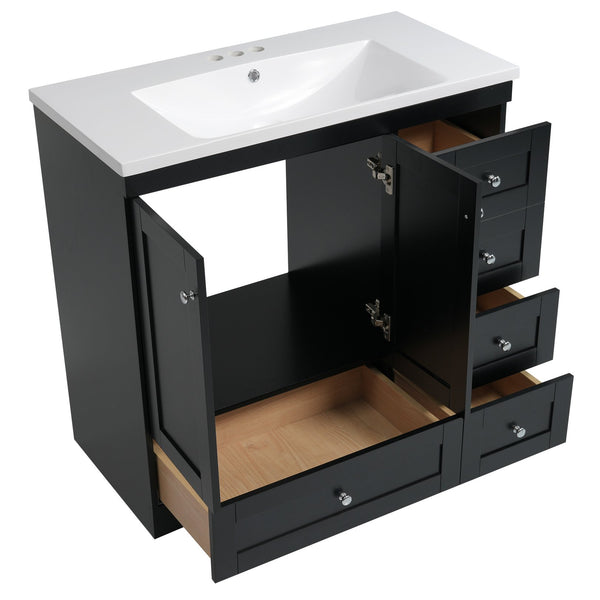 English Elm 36 Inch Shaker Style Free-Standing Bathroom Vanity Cabinet with Resin Sink, Soft-Close Storage Elegance Black SV000021AAB