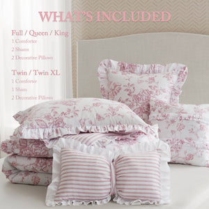 English Elm 5 Piece Full/Queen Comforter Set with Decorative Pillows - Soft Microfiber, Hypoallergenic, Cozy Layering Pink 16.54 L x 12.6 W x 7.09 H B035P381289