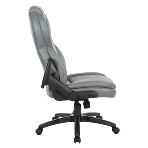OSP Home Furnishings Exec Bonded Leather High Back Office Chair with Lumbar Support and Ergonomic Tilt Grey EC91150-EC42
