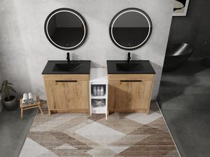 English Elm 72 Inch Freestanding Bathroom Vanity With Black Ceramic Sink, Soft-Close Doors & Ample Storage W999S00324