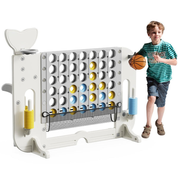 English Elm 4-to-score Giant Backyard Game Set with 4 Activities Height Adjustable Family Fun White+Gray W2700P357856