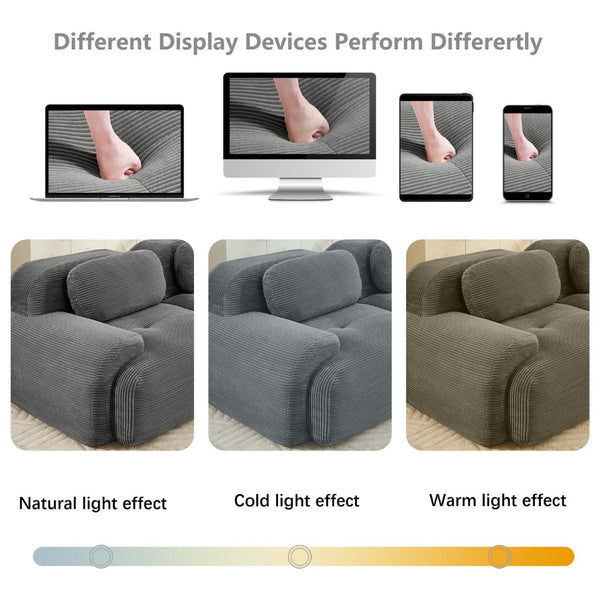 English Elm L-shaped Modular Corduroy Sectional Sofa Ergonomic Low Profile Living Room Seating Grey W714S01267