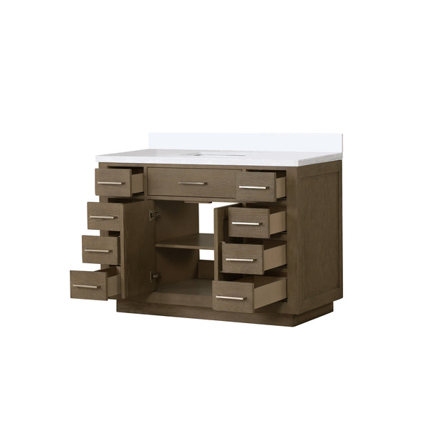 English Elm Grey Oak Single Bath Vanity 48" W With Premium White Quartz Top - Modern Design & Easy Installation B2731P257706