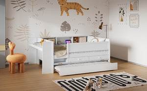 English Elm Multi-functional Twin Daybed with Trundle Desk Usb Charging Pine Wood Storage GX000462AAK