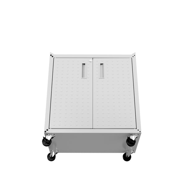 English Elm Rolling Metal Garage Cabinet with Locking Doors Diamond Texture Industrial Storage White B365P398224