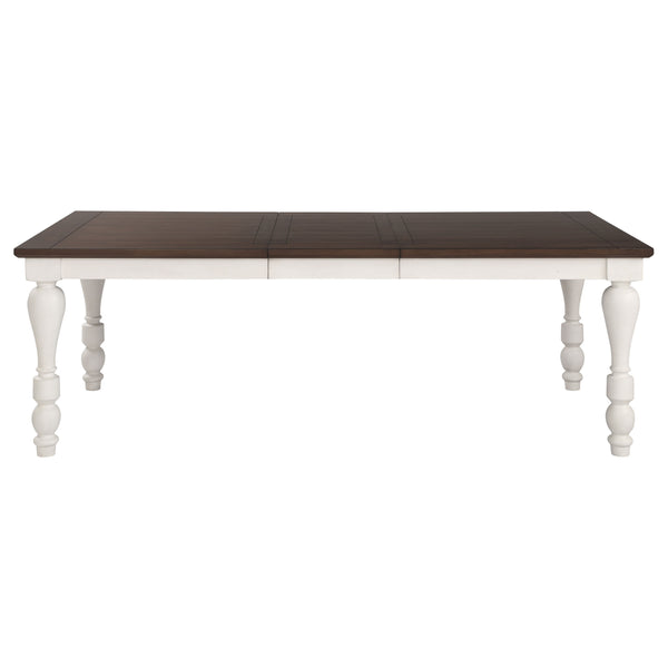 English Elm Bridgeview Rustic Dark Cocoa & Coastal White Dining Table with Leaf, Seats 8, Turned Legs Finish B062S00714