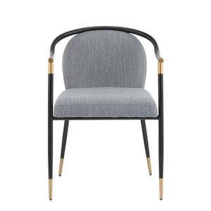 English Elm Christopher Knight Home® - Modern Upholstered Dining Chair with Gold-Tip Accents, Metal Armrests, Heathered Fabric, Set of Two Grey+Black 35.75 L x 22.75 W x 22.5 H N776P195378D