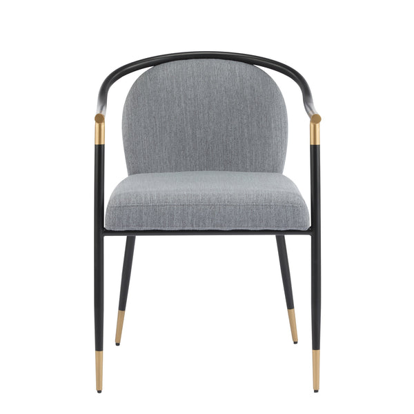 English Elm Christopher Knight Home® - Modern Upholstered Dining Chair with Gold-Tip Accents, Metal Armrests, Heathered Fabric, Set of Two Grey+Black 35.75 L x 22.75 W x 22.5 H N776P195378D