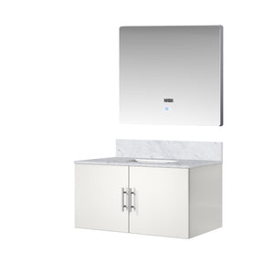 English Elm Glossy White Bath Vanity Set - 36" Carrara Marble Top & 36" Led Mirror For Modern Bathrooms B2731S00761