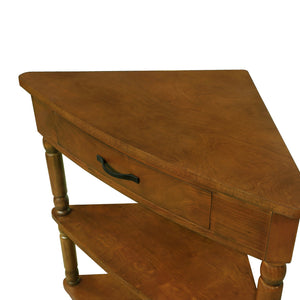 English Elm 33.8'' Small Triangle Corner Table with Solid Wood Legs, Waterproof MDF Top, Rounded Corners, 3-Tier Storage, Rustic Brown W1202P199465