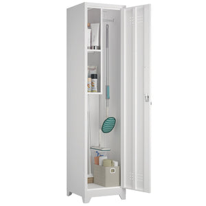 English Elm Metal Broom Cabinet Slim Steel Storage with Lock Hooks and Shelves for Utility Rooms T3625P448061