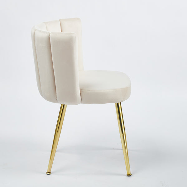 English Elm Modern OFF WHITE Velvet Dining Chair Set of 2 with Gold Iron Legs, Ergonomic Backrest, Stylish Cafe Fit W234P256809