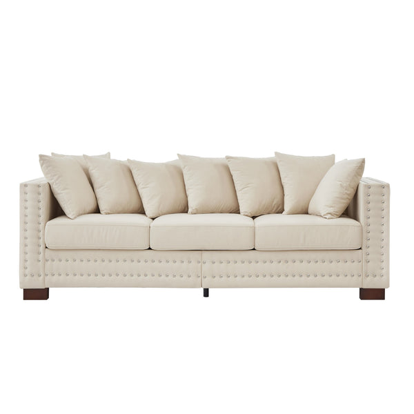 English Elm Modern Velvet Sofa With Square Armrests, Silver Nail Trim & Plush Comfort For Stylish Living Rooms W1097S00185