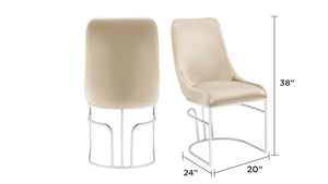 English Elm Emrald Modern Style 2Pc Dining Chair Set - Plush Beige Velvet With Sleek Steel Legs For Comfort B009P298424