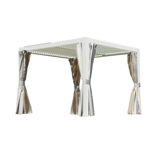 English Elm 10x10 Adjustable Louvered Pergola with Dual Tilt Roof, Integrated Gutter, Durable Aluminum Frame White W1859S00129