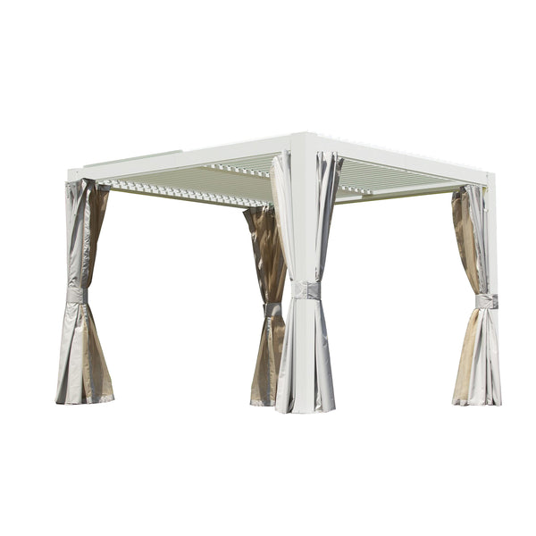 English Elm 10x10 Adjustable Louvered Pergola with Dual Tilt Roof, Integrated Gutter, Durable Aluminum Frame White W1859S00129