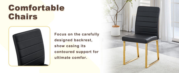 English Elm 2-pack Pu Leather Dining Chairs with Iron Legs and Foam Cushion for Home or Office Black+Gold W2920P294520