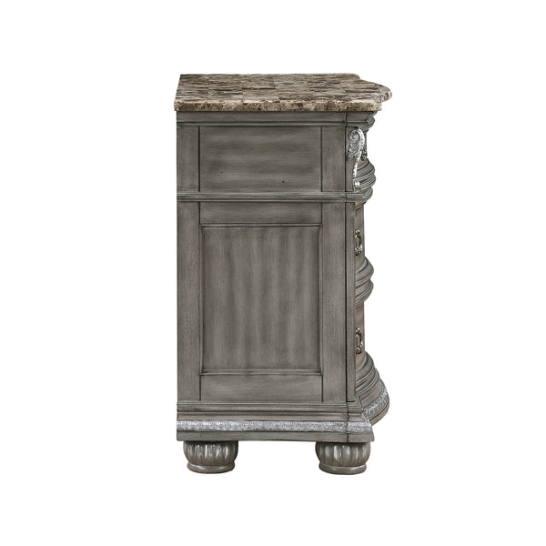 English Elm Traditional Rachelle Nightstand with 3 Drawers Weathered Pecan Finish Turned Feet Metal Drop Hardware Gray 37.25 L x 22.25 W x 33.5 H B011P186803
