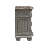 English Elm Traditional Style 1 Piece Luxurious Nightstand Of 3 Drawers Marble Top Gray Finish Silver Tipping Wooden Bedroom Furniture