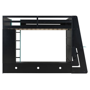 English Elm Full Size Wood Loft Bed with Rgb Lighting Desk Storage and Gaming Console Shelf Blue LT000260AAC