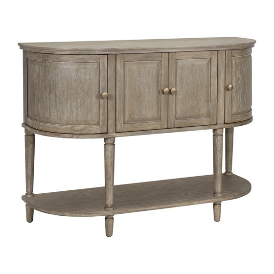 English Elm Accent Reclaimed Greige Cabinet with Lower Shelf, Solid Wood Frame, Oval Side Storage, 100lb Top Capacity B035P256567