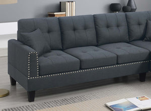 English Elm Modern Charcoal Sectional Sofa with Nailhead Trim Linen Upholstery and Accent Pillows B011S02192