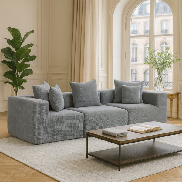 English Elm Modular Low Profile Sectional Sofa Plush Chenille Upholstery for Cozy Living Rooms W3326S00031