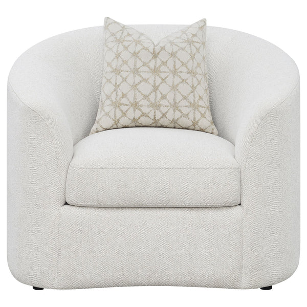 English Elm Rory Latte Boucle Sloped-Arm Lounge Chair with Metallic Pillow — Retro Barrel Design, Cozy Corner Accent B062P358171