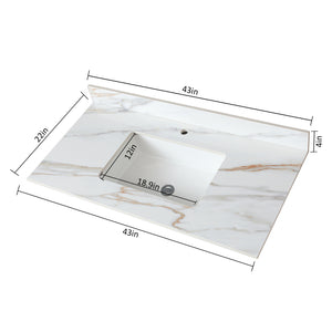 English Elm 43 Inch Marble Vanity Top - Elegant Carrara Design With Undermount Sink, 4" Backsplash, Easy Install W2699P192443